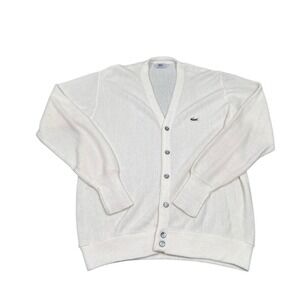 80s Vintage Izod Lacoste Ivory Men's Acrylic Cardigan Sweater Size XL